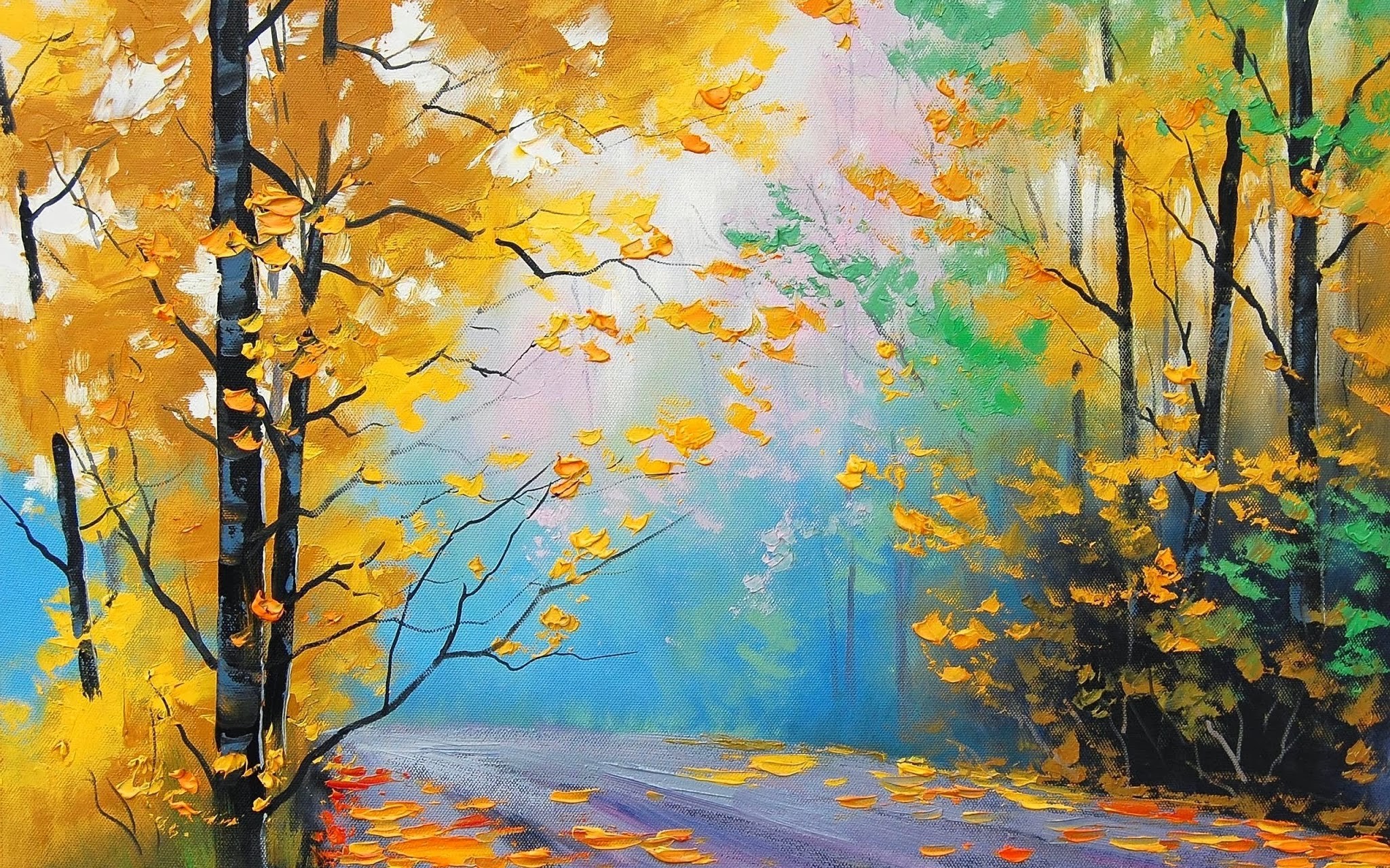 2048x1280 Trees, Painting, Fall, Forest, Graham Gercken, Park, Leaves - Fall Forest Painting