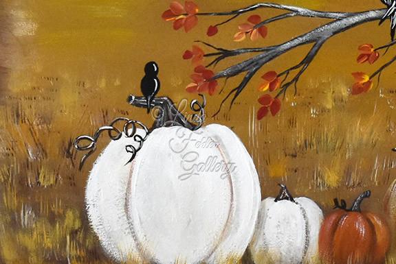 576x385 Autumn Time Fall Lovebirds And Pumpkins Painting Linda Fehlen - Fall Harvest Painting