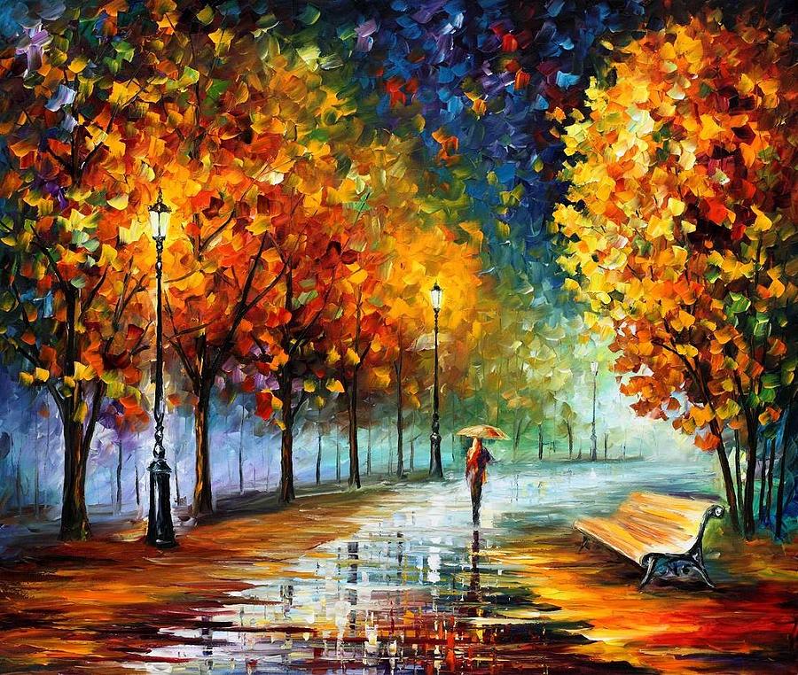 900x762 Fall Marathon Painting By Leonid Afremov - Fall Landscape Painting
