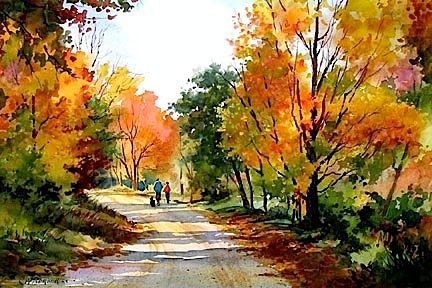 432x288 Loading Image Watercolor - Fall Landscape Watercolor Painting