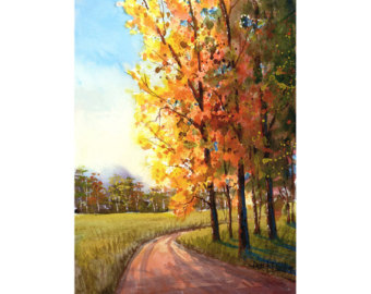 340x270 Fall Trees Watercolor Landscape Painting Original Watercolor - Fall Landscape Watercolor Painting