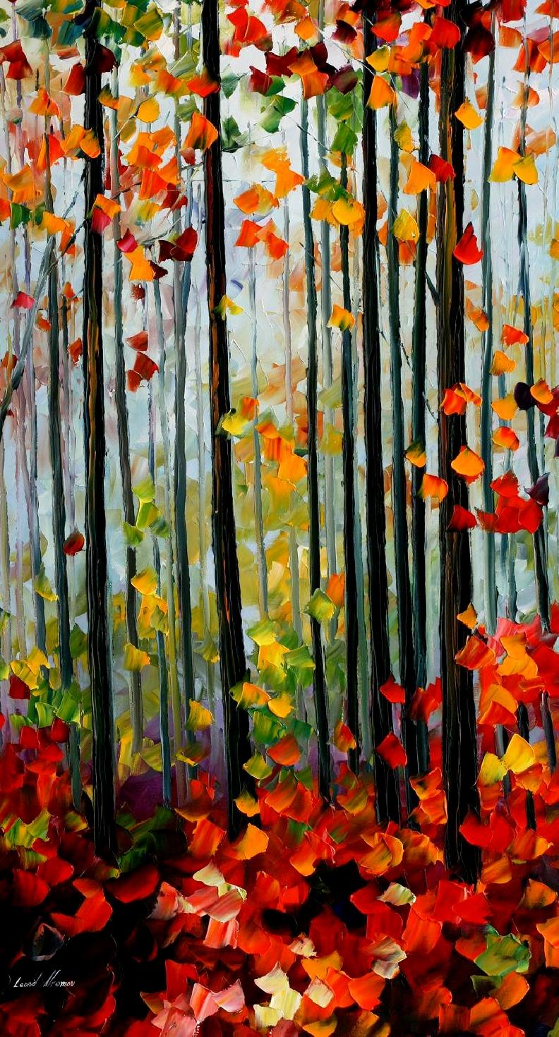 792x1470 Falling Leaves By Leonid Afremov By Leonidafremov - Fall Leaves Painting