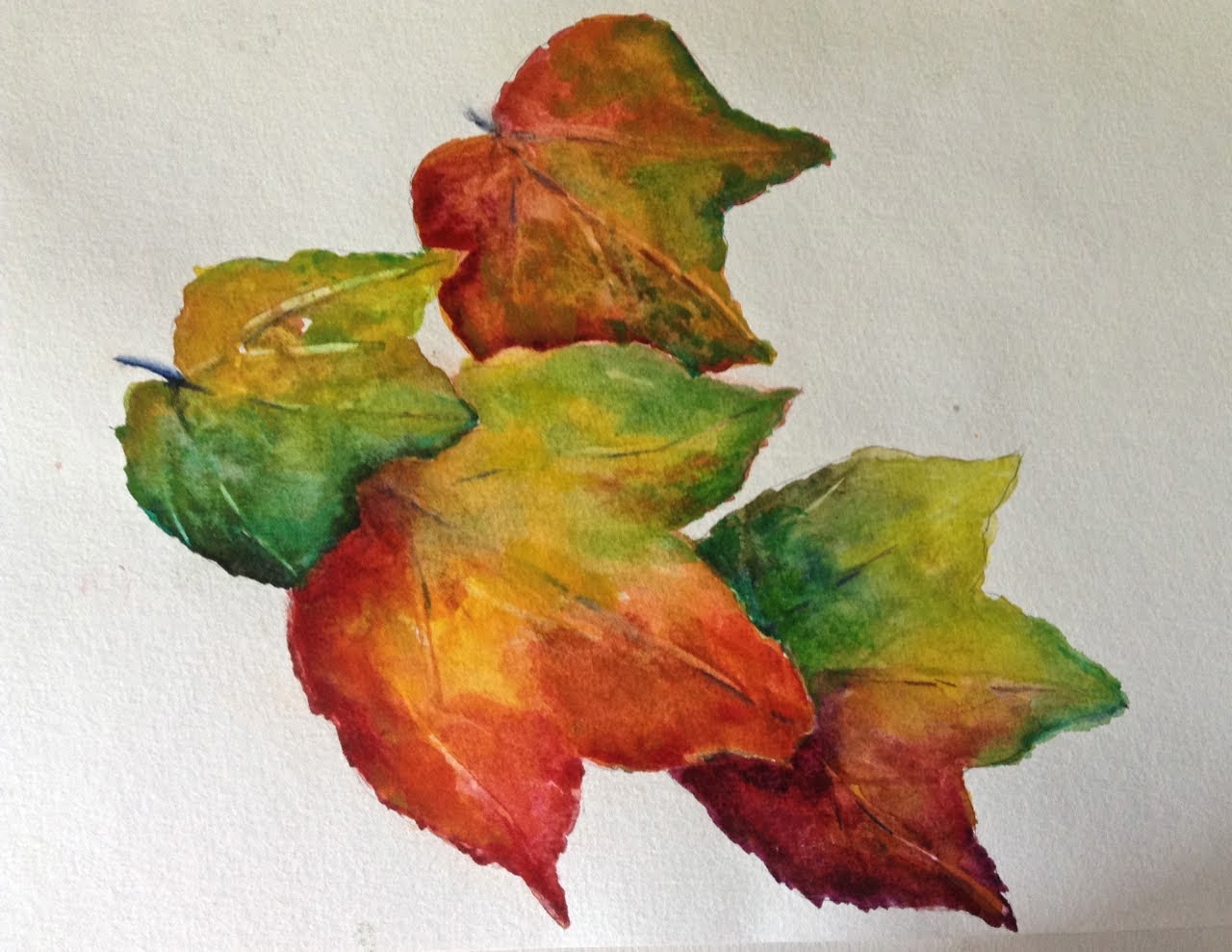 Раскрашивание осенних листьев акварелью