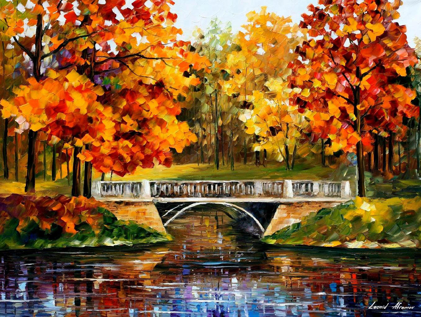 1357x1023 Fall Blinks 3 Palette Knife Oil Painting On Canvas By Leonid Afremov - Fall Painting