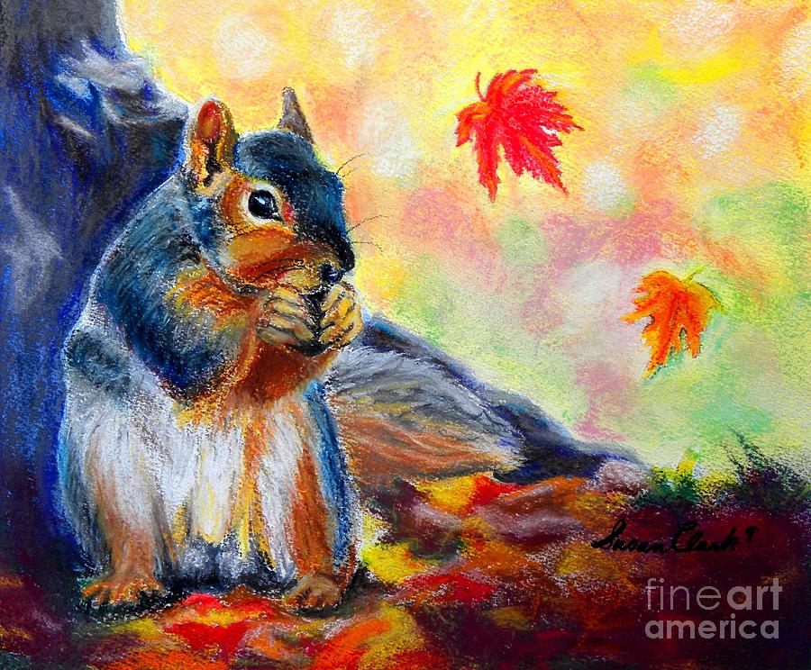 900x744 Fall Squirrel Painting By Susan Lee Clark - Fall Painting