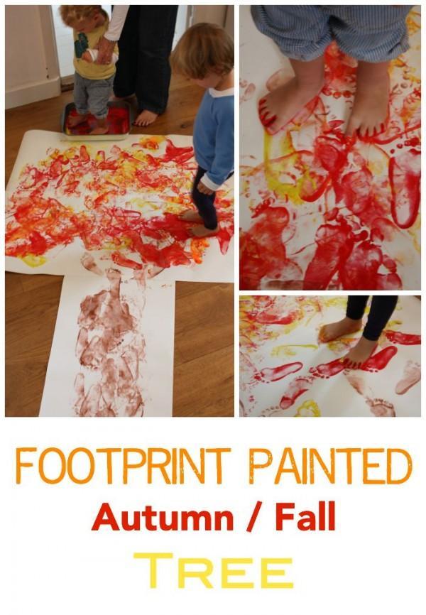 600x866 Big Kids Art Footprint Painted Autumn - Fall Painting For Kids