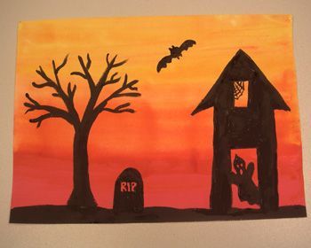 350x280 Spooky Halloween Painting! This Could Be Turned Into A Beautiful - Fall Painting For Kids