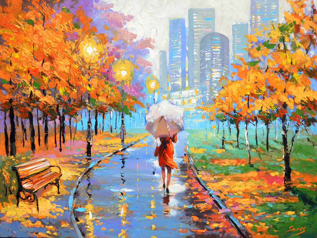 1024x767 Farewell To Autumn By Spirosart - Fall Scenery Painting
