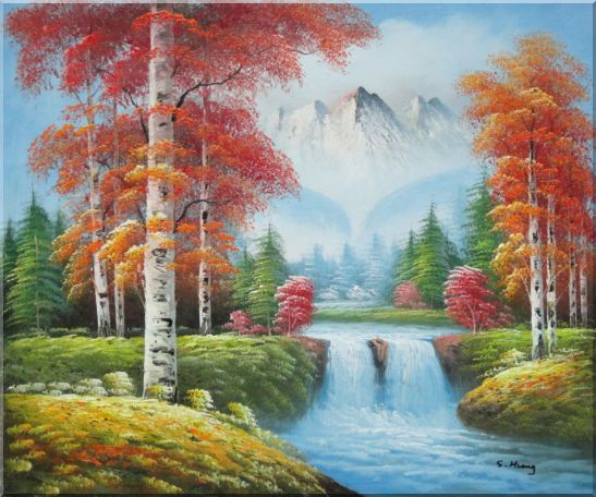 547x456 Framed Small Waterfall Scenery In Autumn Oil Painting Landscape - Fall Scenery Painting