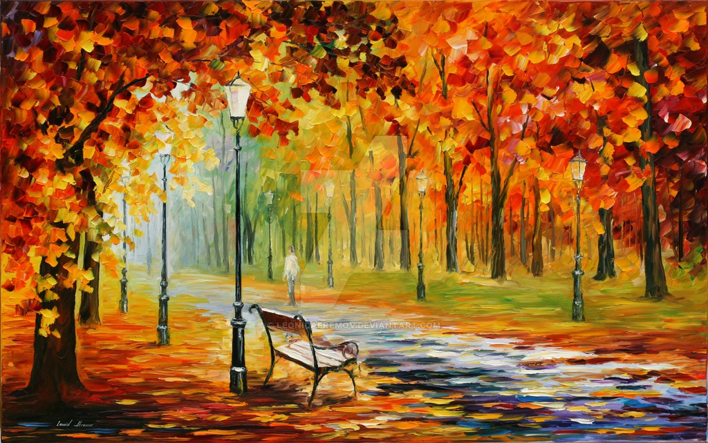 1024x642 Silence Of The Fall By Leonid Afremov By Leonidafremov - Fall Scenery Painting