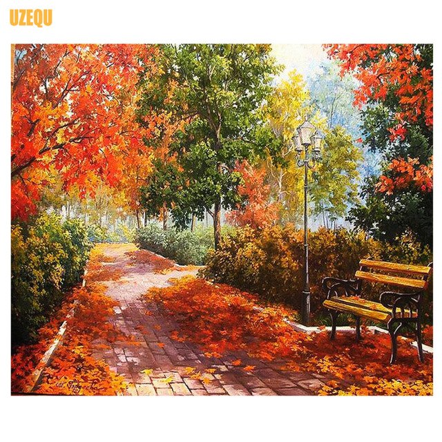 640x640 Uzequ Full Diamond Embroidery Landscape Autumn 5d Diy Diamond - Fall Scenery Painting
