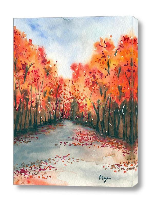 603x785 Watercolor Landscape Painting - Fall Scenery Painting