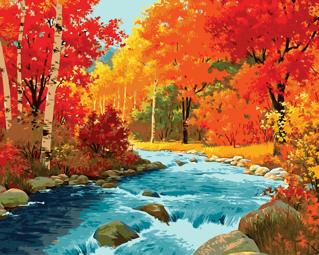 640x512 Diy Autumn Wind Maple Leaf Canvas Paintings By Hand No Frame Home - Fall Scenery Painting