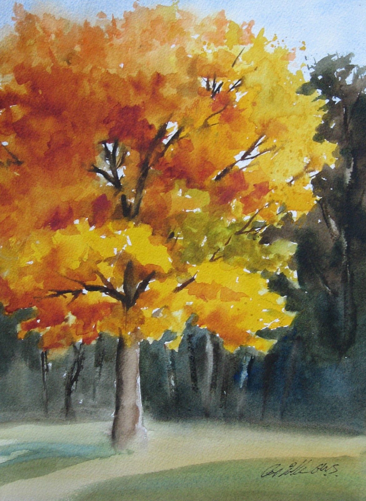 1171x1600 Photos Painting Autumn Trees In Watercolour, - Fall Tree Painting
