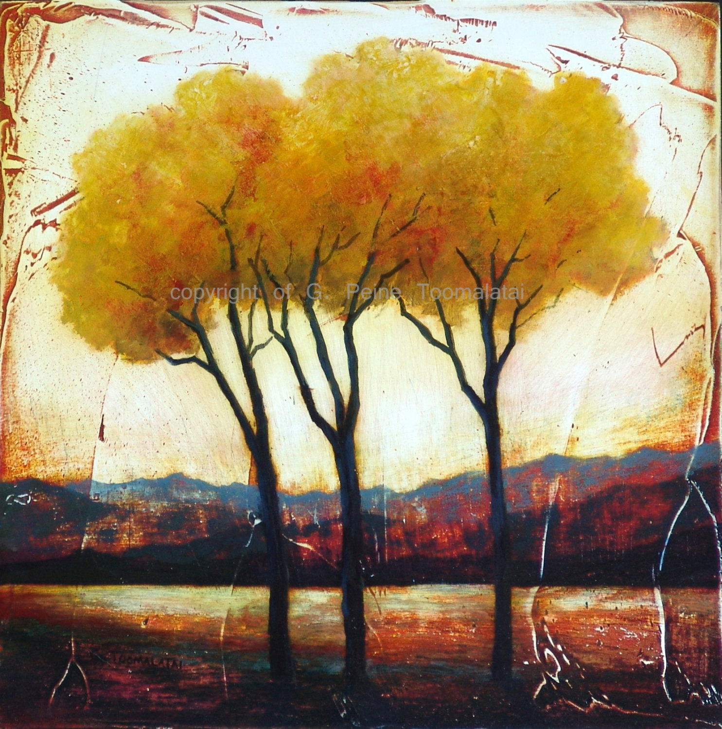 1485x1500 Yellow Tree Landscape Original Oil Painting On Wood Panel - Fall Tree Painting