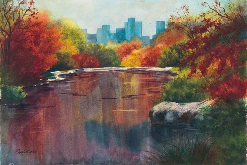833x556 Fall In Central Park - Fall Watercolor Painting