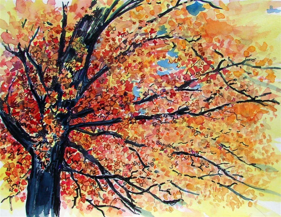 973x751 Terry's Ink And Watercolor Autumn - Fall Watercolor Painting