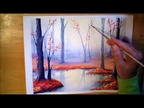 480x360 Autumn Forest In Watercolor - Fall Watercolor Painting
