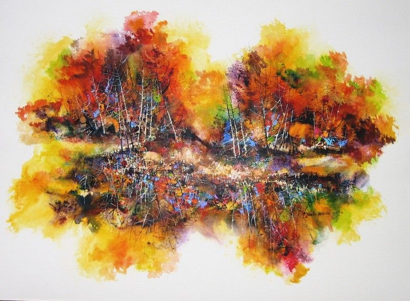 800x587 Autumn Contemporary Landscape Vignette Watercolor - Fall Watercolor Painting