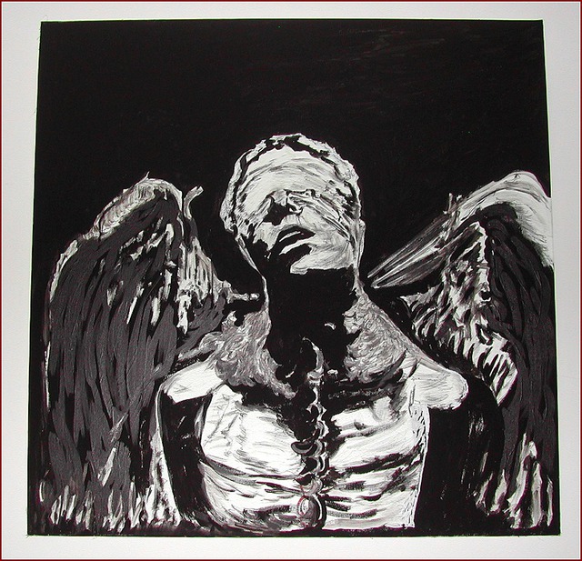 640x617 Cosmo Petrone Artwork Chained Fallen Angel Original Painting - Fallen Angel Painting