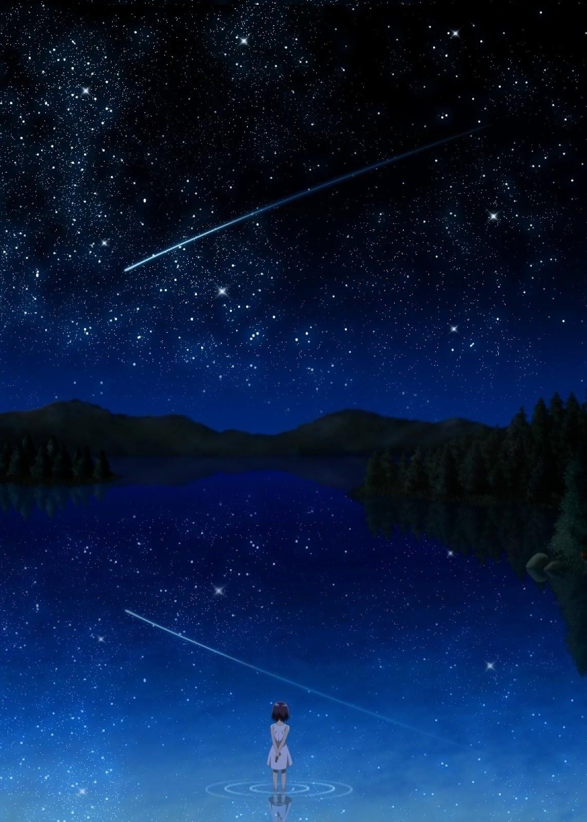 1144x1600 Falling Star I Like How Tiny The Girl's Figure Is, It Might Look - Falling Star Painting