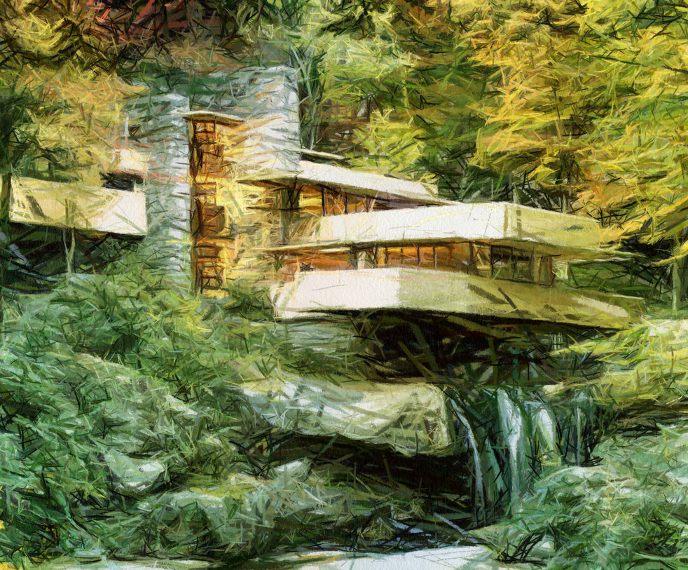 982x813 Kaufmann Residence (Fallingwater) By Jessica Art - Falling Water Painting