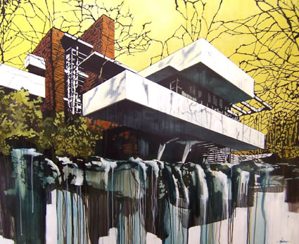 425x347 Falling Water, Yellow And Brown Copy By Paul Davies Davi 233 Davi - Falling Water Painting