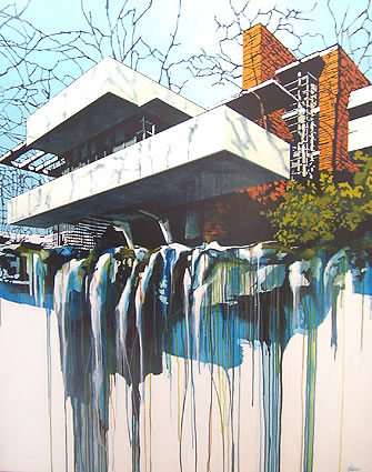 335x425 Falling Water Blue And White Copy By Paul Davies Davi 232 Davi 232 - Falling Water Painting