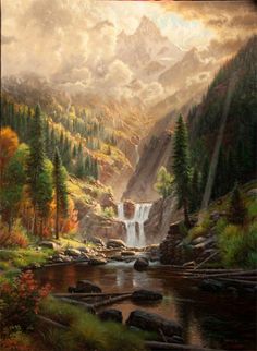 236x322 Fine Art Edition Titled Kaibab Canyon Falls By Charles Pabst - Falls River Painting