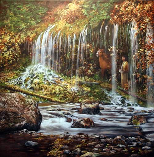 500x510 Painting Mossbrae Falls, Waterfall Landscape Paintings By Shirley - Falls River Painting