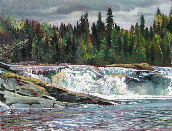 600x457 Triple Falls (Oil On Canvas 11 X 14 In.) Sold Karstad - Falls River Painting