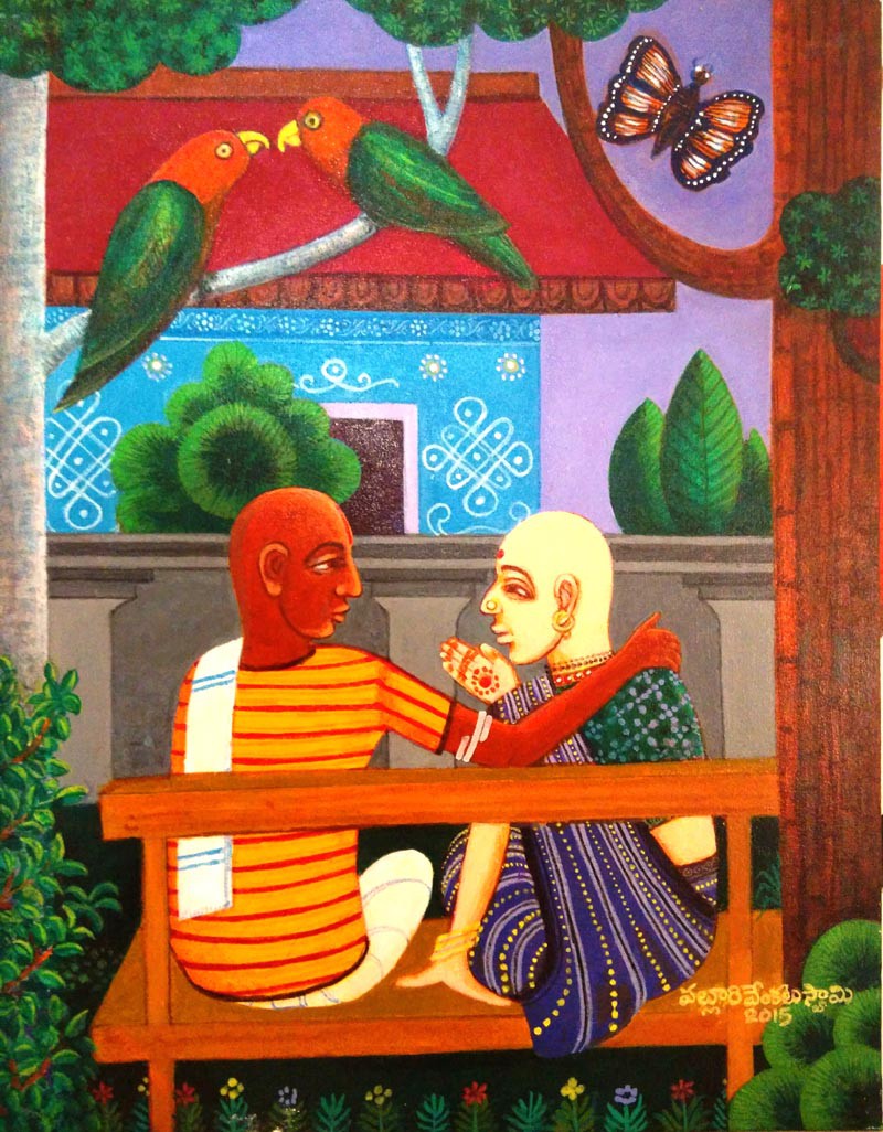800x1026 Family Gossip By Artist V.v. Swamy Figurative Art Acrylic - Family Canvas Painting