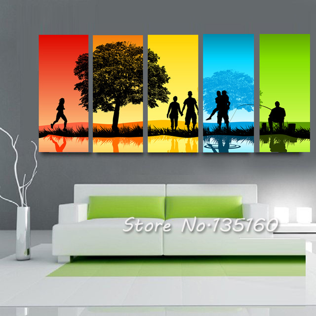 640x640 No Frame) Large 5 Pieces Abstract Color Seasons Landscape Painting - Family Canvas Painting