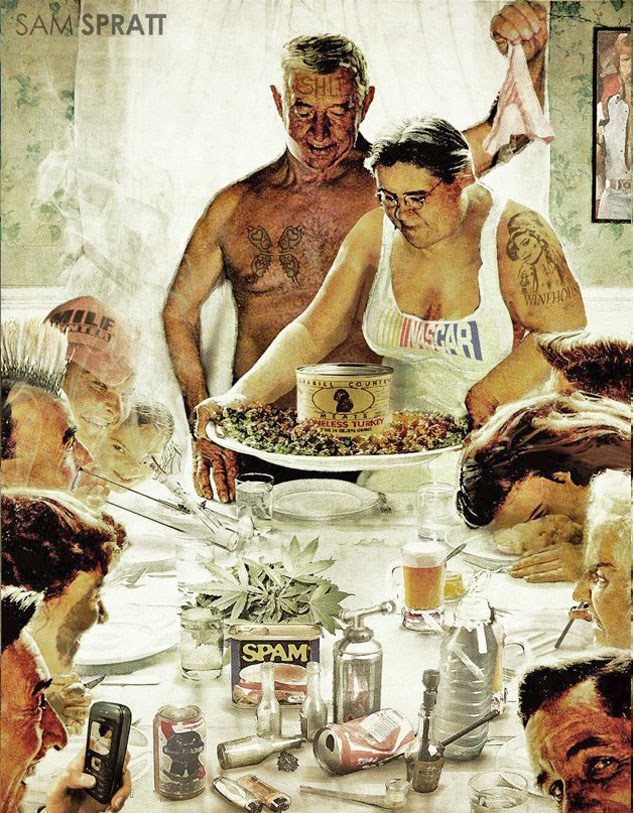 634x813 The 37 Best Parodies Of Rockwell's Freedom From Want - Family Dinner Painting