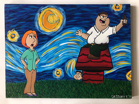 570x427 Lois And Peter's Starry Night Family Guy Painting - Family Guy Painting