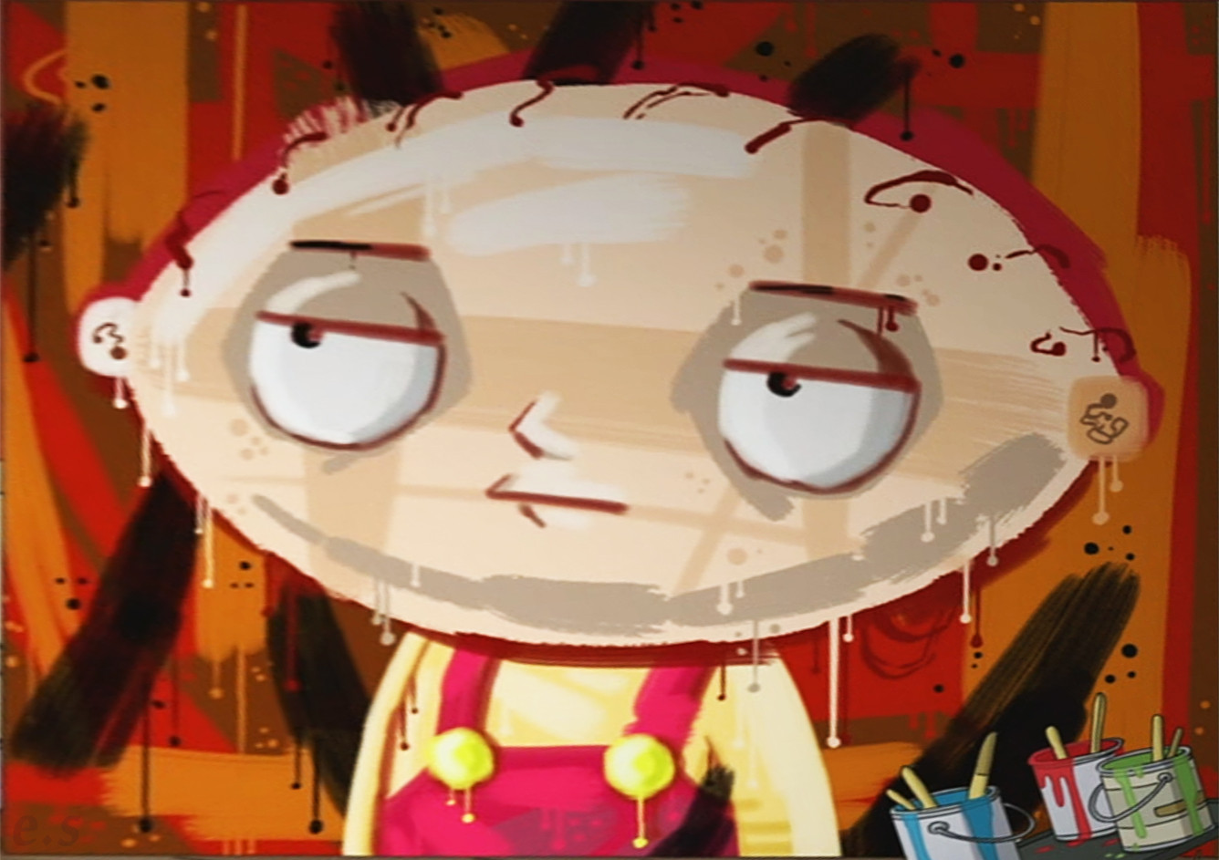 1336x943 Stewie's Painting By Oscar The Teddy Bear - Family Guy Painting