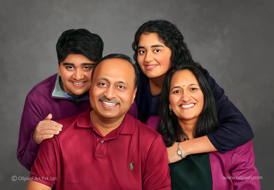 940x651 Family Portrait Painting Of Daxesh Shah Oilpixel - Family Painting