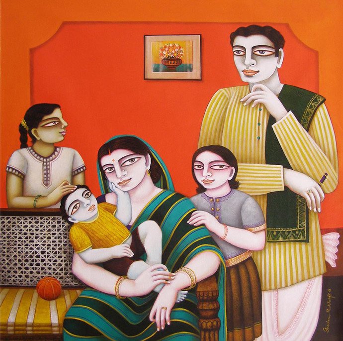 690x685 Indian Oil Paintings Gallery Oil Paintings By Indian Artists - Family Picture Painting