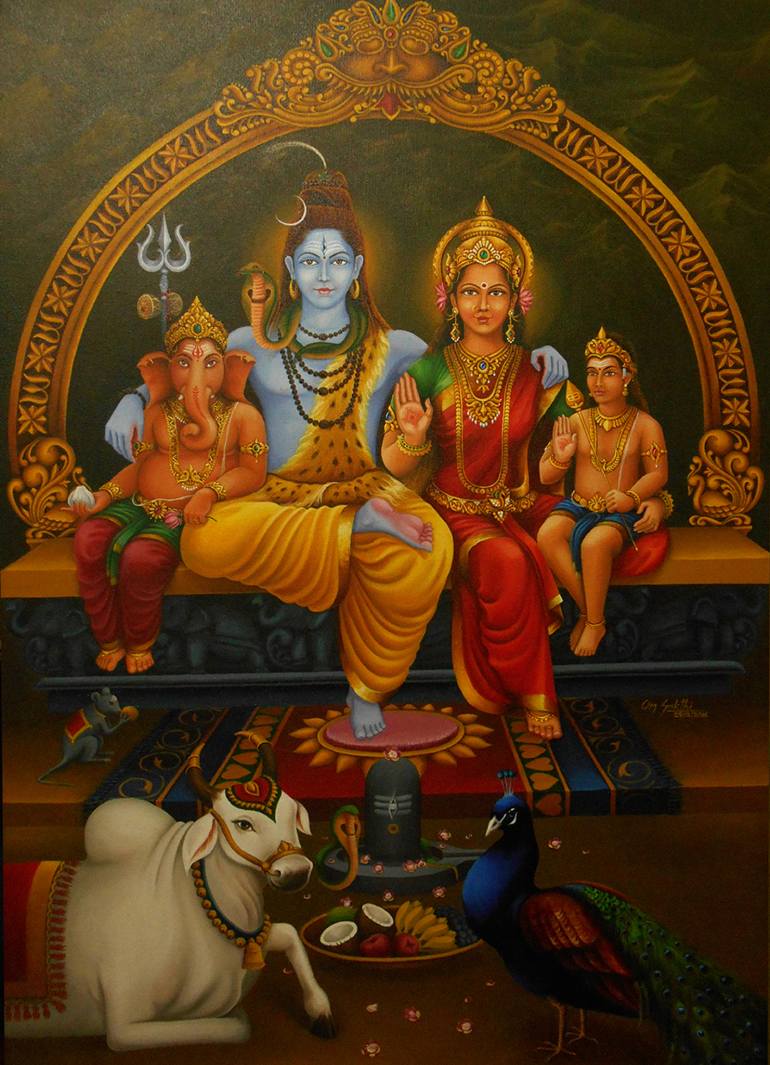 770x1065 Saatchi Art Lord Shiva Family Painting By Sakthivel Subramani - Family Picture Painting