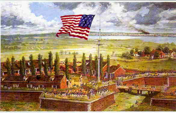 585x374 View Over Ft. Mchenry - Famous American Flag Painting