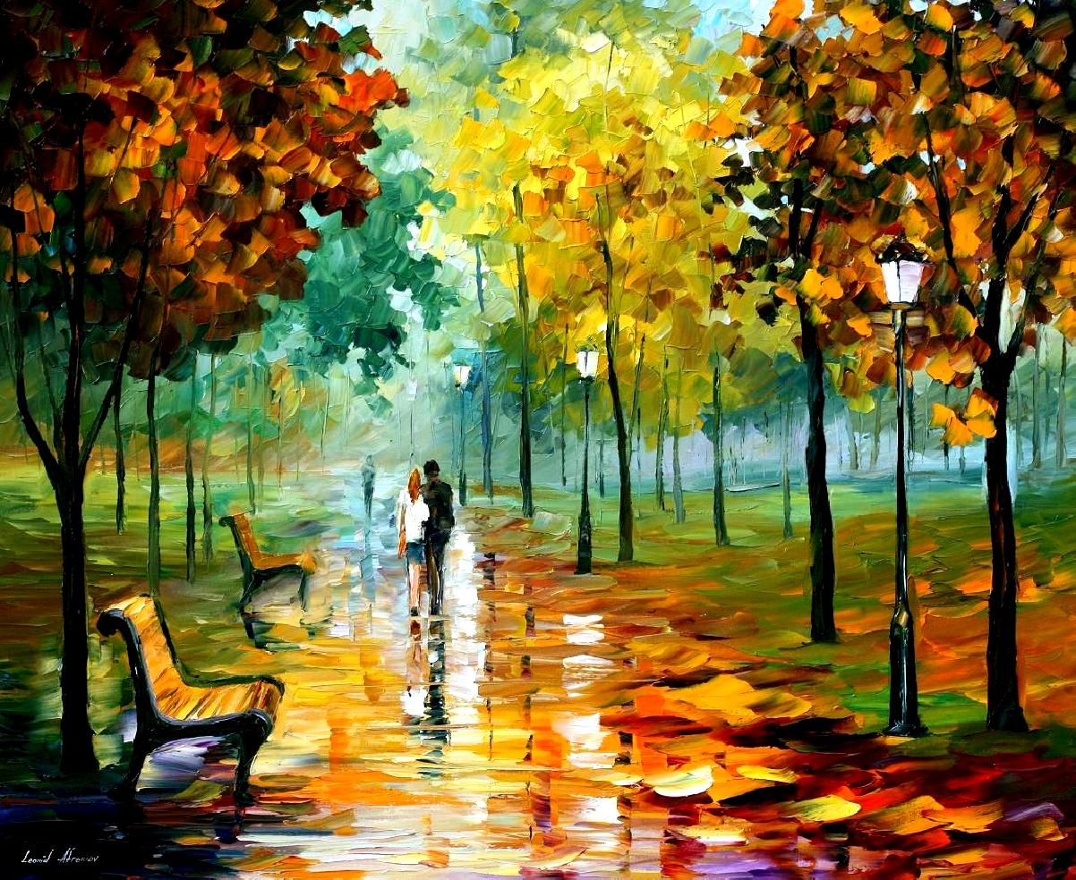 1202x984 Autumn Leafs Palette Knife Oil Painting On Canvas By Leonid - Famous Autumn Painting
