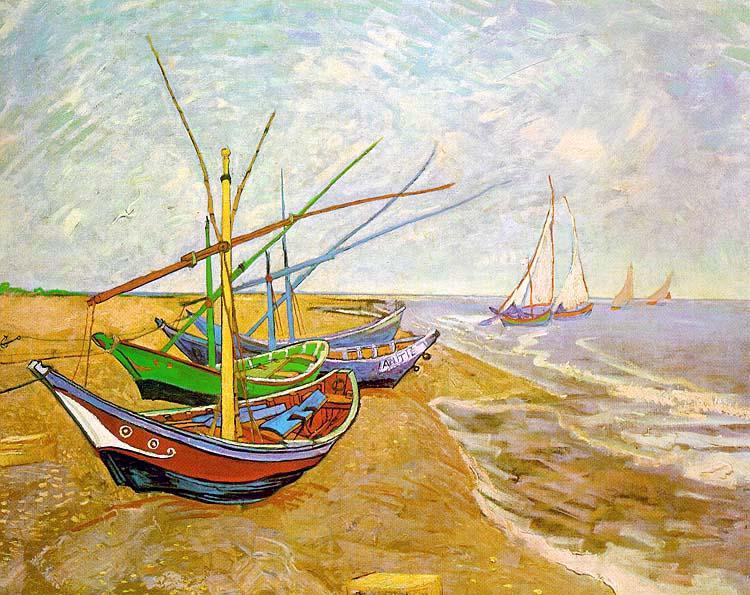 750x595 Vincent Van Gogh Fishing Boats On The Beach Painting Framed - Famous Beach Painting