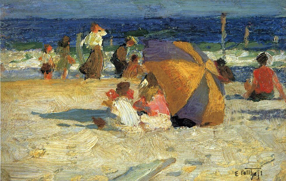 980x620 Edward Henry Potthast Beach Umbrella Painting Framed Paintings - Famous Beach Painting