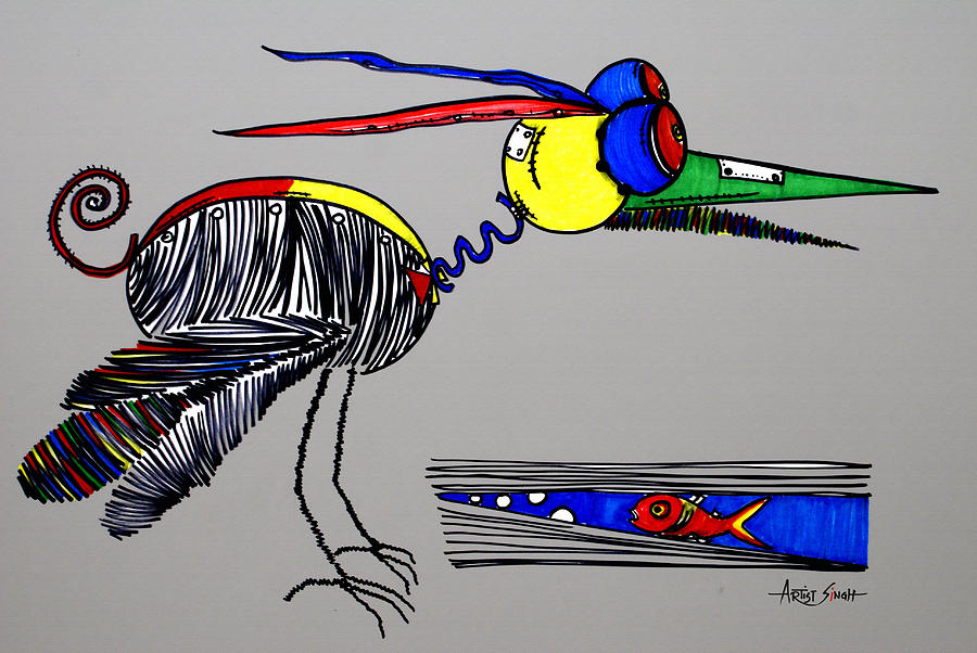 900x602 The Famous Bird 1 G Painting By Real Artist Singh - Famous Bird Painting
