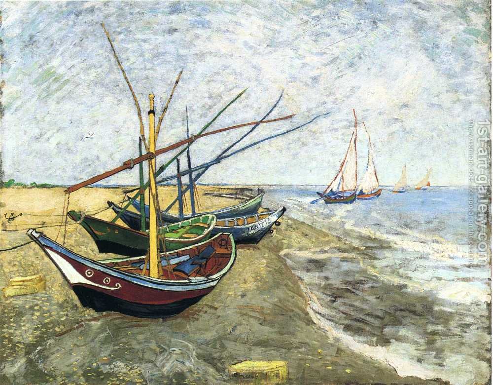 1000x780 Fishing Boats On The Beach At Saintes Maries Vincent Van Gogh - Famous Boat Painting