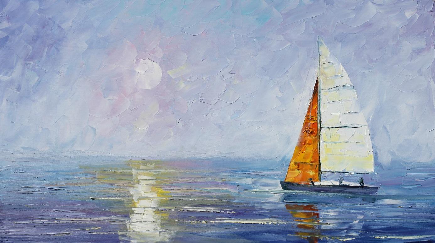 1385x774 Artfido Buy Art Online Blue Sunrise Beautiful Wall Art By - Famous Boat Painting