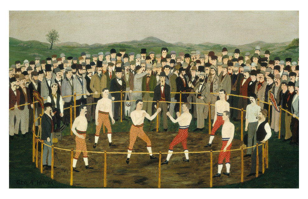989x640 American Folk Art Oil Painting Print Funny Old Fashioned - Famous Boxing Painting