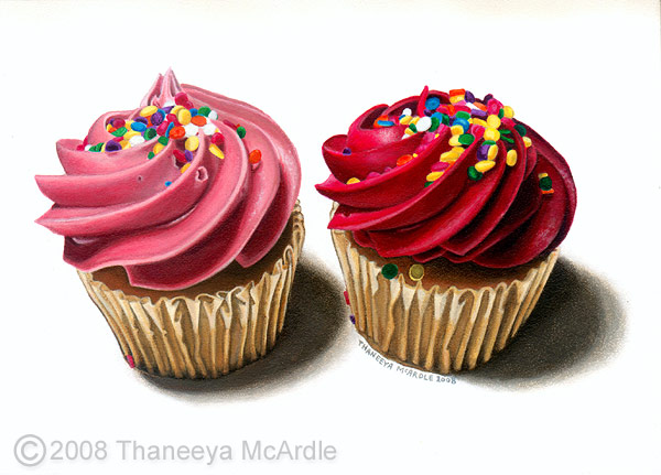 600x431 Two Pink Cupcakes (For Valentine's Day) - Famous Cake Painting