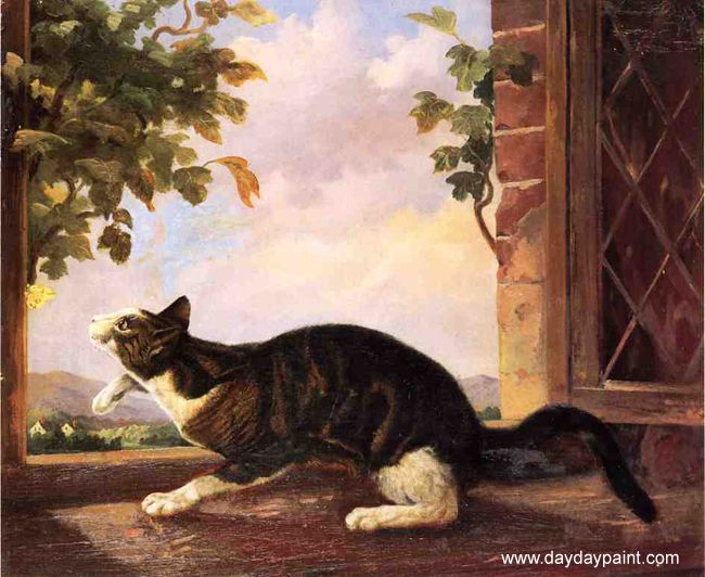 650x532 Famous Cat Paintings Cat Stalking A Butterfly Painting Pets - Famous Cat Painting