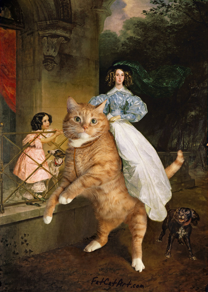 713x1000 Fatcatart Great Artists' Mews A Rider On The Cat - Famous Cat Painting
